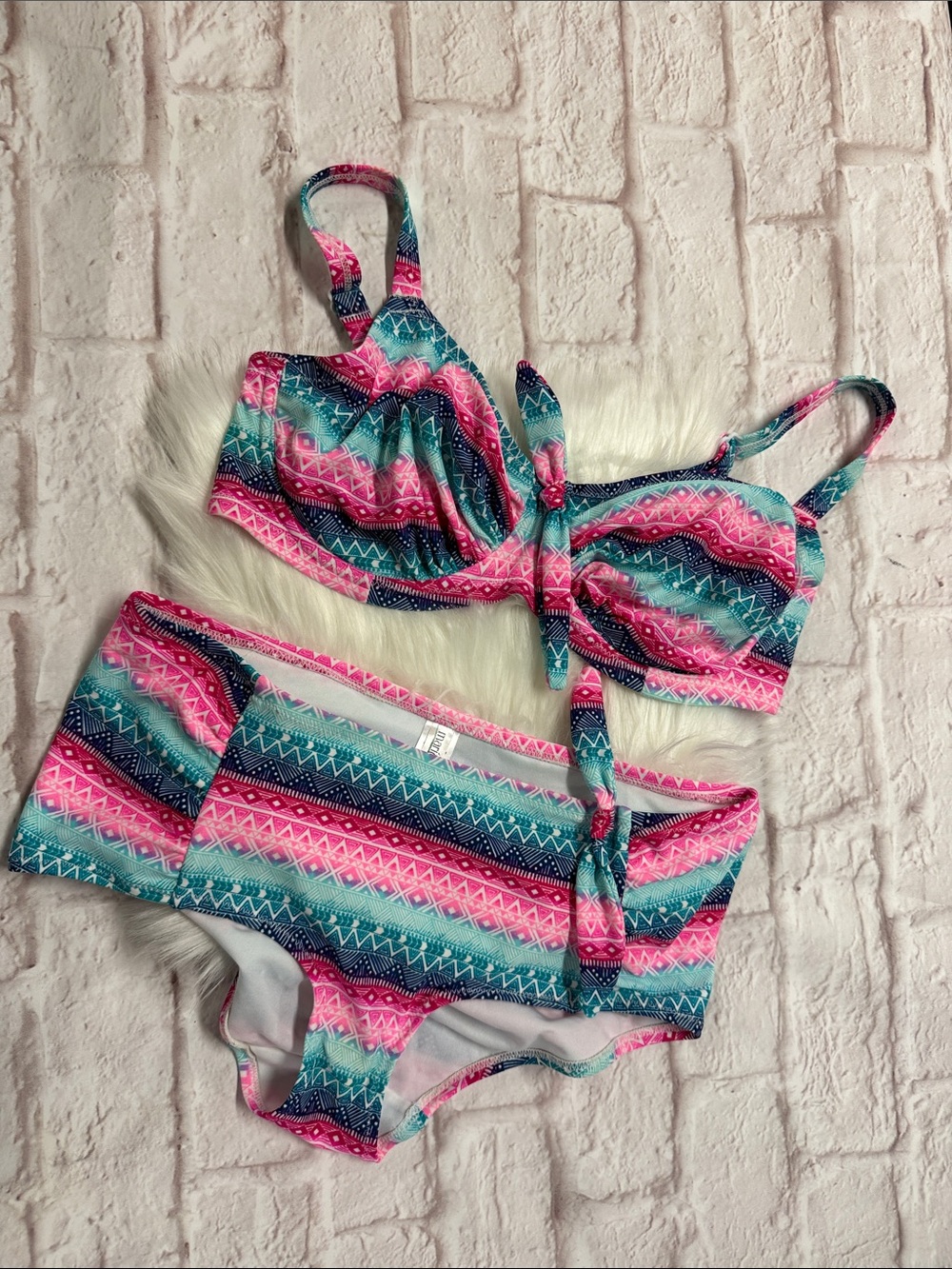 Women’s High-Waist Bikini Set in Pink & Teal by MarieMeili